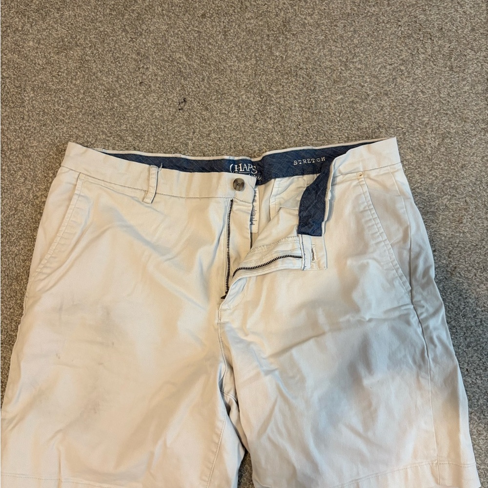 Chaps Cream Chinos Flat Front Cotton Blend